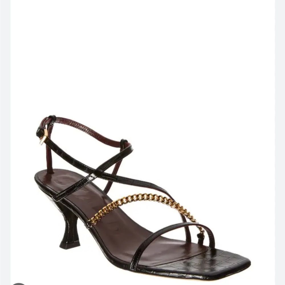 Elegant STAUD  Women's Gita Chain Sandals, Black/Gold, 11